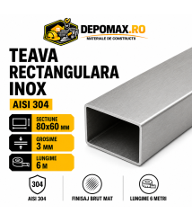 Teava rectangulara inox AISI 304, 80 x 60 x 3 mm, 6 metri